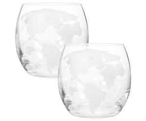 DOITOOL 2 vasos de whisky con diseño de mapa del mundo, tazas de cóctel novedosas tazas transparentes grabadas con mapa de globo grabado, utensilios de bar para cócteles Bourbon Manhattans, vino,