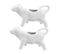 DOITOOL 2pcs Mini Vaca Crema Café Té Leche Jarabe Servidor de Aderezo con Mango Porcelana Blanca 40ML