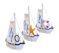 DOITOOL 3 Piezas Modelo de Barco Náutico de Madera Maciza Vintage Timón, Anillo Salvavidas y Estrella de Mar, Decoración Rústica Mediterránea para Pared y Hogar, Adorno Marinero para Sala