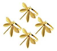 DOITOOL 4 piezas Anillos de Servilleta Delicados con Diseño de Libélula Dorada para Decoración de Mesa Fiestas y Cenas Navideñas