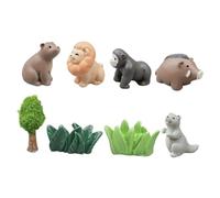 DOITOOL 8 Piezas Miniature Resin Animal Figurines Set Lightweight Portable Garden and Dollhouse Accessories with Trees and Grass For DIY Terrarium Craft