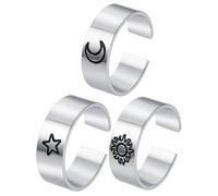 DOITOOL Anillos de Titanio Vintage Ajustables para Mujer, Juego de 3 Piezas Diseño Abierto de Sol, Luna y Estrella, Joyería de Moda para Cumpleaños y Uso Diario