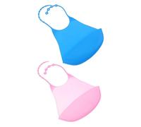 DOITOOL Baberos Impermeables para Adultos 2 Piezas, Baberos para Personas Mayores Recogedor Integrado, Silicona Suave y Duradera, Colores Surtidos Rosa y Azul Oscuro, Color Aleatorio