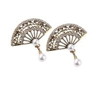 DOITOOL Broches Retro de Abanico Vintage Incrustaciones de Gemas de Imitación y Perlas, 2 Piezas en Color Cobre Antiguo, Accesorio de Estilo Chino para Banquetes y Bodas