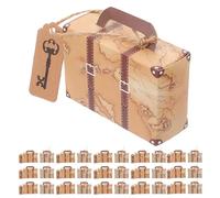 DOITOOL Caja de Obsequio Tipo Maleta de Papel Kraft 60 Piezas, Tamaño Mini 8,1 X 5,6 X 3 Cm, Diseño Vintage con Mapa del Mundo, Adecuado para Dulces y Recuerdos de Fiesta con Temática