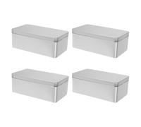 DOITOOL Caja Rectangular de Hojalata Plateada 18X98X65 CM 4 Unidades Contenedor Vacío para Dulces Organizador Portátil para Galletas y Aperitivos Caja Metálica Tapa Sellable para