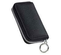 DOITOOL Cartera de Cuero Negro para Llaves, Organizador Compacto Multifunción 12x6,5x2,5 Cm, Estuche para Coche y Llaves de Casa, Llavero Tipo Billetera Práctico y Resistente para Uso
