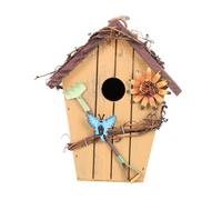 DOITOOL Casa Colgante de Madera Rústica con Techo Rojo Decoración Exterior para Jardín Modelo de Casa de Pájaros Rural Colgante Artesanal Duradero para Aves y Ambiente Natural