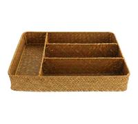 DOITOOL Cesta de Almacenamiento Cesta de Almacenamiento Hogar de 4 Compartimentos, Tejida a Mano, Hierro y Hierba Marina Seca, Estilo Rústico, para Guardar Snacks y Decoración del Hogar