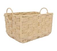 DOITOOL Cesta de Almacenamiento Tejida de Papel, Rectangular, Pequeña | Fibra de Papel y Hierro, Estilo Boho Natural, para Pan, Panecillos y Organización en Salón o Aula