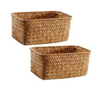 DOITOOL Cesta Organizadora de Junco Marino Natural Mediana Color Amarillo 2 Piezas para Almacenamiento Multiusos Sala Cocina y Escritorio