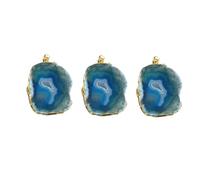 DOITOOL Colgantes de Piedra de Ágata Azul Natural Borde Chapado 3 Piezas Irregulares para Accesorios DIY Joyería Colgante Manualidades y Campanillas de Viento