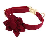 DOITOOL Collar de Terciopelo para Perros con Hebilla Metálica Desmontable y Pajarita Ajustable Collar con Flor para Perros Pequeños Medianos y Grandes Uso Diario Color Rojo Vino