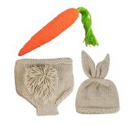 DOITOOL Conjunto de Disfraces Infantiles para Fotografía de Pascua Traje de Conejo y Zanahoria de Ganchillo para Bebés y Accesorios Fotográficos Suaves y Transpirables para Sesión de