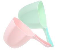 DOITOOL Cucharones de Agua Domésticos para Cocina y Baño Set 2 Unidades Rosado Claro y Verde Claro Utensilio Multiusos para Lavar Enjuagar y Regar Mango Ergonómico Orificio para
