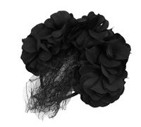 DOITOOL Diadema de Flores Negras Malla Negra para Halloween, Tocado Floral Simulado, Fácil de Poner y Quitar, Accesorio Adecuado para Decorar Disfraces de Fiesta