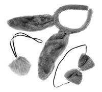 DOITOOL Diadema Orejas de Animal, Disfraz de Animal de Halloween Gris Conejo, Pajarita de Peluche, Conjunto de 3 Accesorios de Cosplay para Fiestas y Cumpleaños