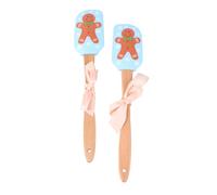 DOITOOL Espátula de silicona de Navidad, juego de 2 espátulas de silicona de cocina, patrón de hombre de pan de jengibre, espátula de decoración de pasteles de Navidad, raspador de mantequilla con mango de madera, para decoración de Navidad, hornear