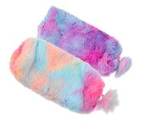 DOITOOL Estuche de Lápices de Peluche Portátil Tamaño Compacto Bolsa de Felpa Suave en Colores Degradados Morado y Verde Organizador Multifuncional para Bolígrafos y Papelería
