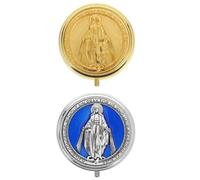 DOITOOL Estuche para Rosarios de Aleación de Zinc Resistente Set 2 Piezas Azul Virgen María y Dorado Caja Decorativa Portátil para Comunión Bautizos y Bodas Joyero Religioso para