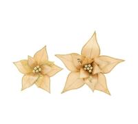 DOITOOL Flores de Navidad Doradas Artificiales 2 Pcs con Tallo Decoración Navideña para Árbol Guirnalda DIY Adorno Festivo Ligero y Brillante para Fiestas y Hogar