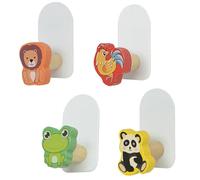 DOITOOL Ganchos Adhesivos de Pared para 4 Piezas Diseño de Animales Rana Panda León Ave Ganchos de Madera para Toallas Abrigos y Colgar en Superficies Lisas