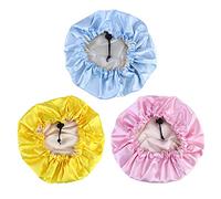 DOITOOL Gorros de dormir para dormir 3 unidades, elásticos de seda, gorras de dormir ajustables con cordón para niños (amarillo, azul cielo, rosa, cada uno)