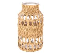 DOITOOL Jarrón Decorativo de Ratán Tejido y Vidrio Florero Bohemio de Escritorio Tamaño Pequeño Color Natural Adecuado para Decoración del Hogar y Oficina Florero Artesanal para