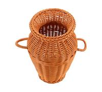 DOITOOL Jarrón Rústico de Imitación Ratán con Doble Asa para Flores y Almacenamiento Decoración Creativa para Salón y Mesa Estilo Campestre Artesanal