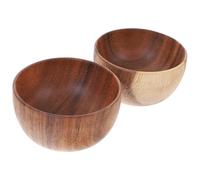 DOITOOL Juego de 2 Cuencos de Madera de Acacia Natural Redondos y Planos de 11X6 CM Cuencos Multiusos para Ensalada Arroz y Sopa Ideales para Desayuno y Cenas