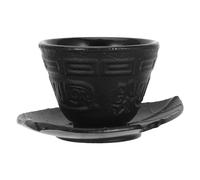 DOITOOL Juego de Tazas de Hierro Fundido para Té Asiático Pequeñas Tazas de Té Chinas Posavasos de Hojas para Servir en Hogar 2 Piezas