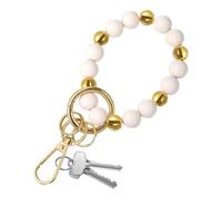 DOITOOL Llavero de Silicona Pulsera de Cuentas Blanco y Dorado, Accesorio para Mujer, Llavero Decorativo Cómodo y Práctico para Uso Diario y Viajes, Brazalete Ajustable para Muñeca