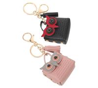 DOITOOL Llavero Monedero para Mujer 2 Piezas, Mini Billetera con Llavero de Cuero Pu, Diseño Búho, Tamaño 5x5 Cm, Colores Rosa y Negro, Adecuado para Bolso, Mochila y Uso Diario