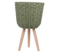 DOITOOL Maceta de Madera Tejida de Ratán Tipo Suelo Pequeña, Color Verde Rattan, Estante para Flores y Plantas, Macetero Decorativo para Balcón y Jardín, Mobiliario Hogar, Contenedor