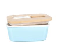 DOITOOL Mantequillera Rectangular de Cerámica Azul Claro 600 Ml con Tapa Hermética y Cuchillo Incluido para Nevera y Encimera Tarro para Guardar Mantequilla y Queso Fresco