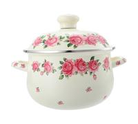 DOITOOL Olla de Esmalte Esmaltada Rosa Vintage de 20 CM Doble Asa y Tapa Olla para Estofado Resistente a Altas Temperaturas Recipiente Decorativo para Cocina y Sopa