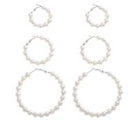DOITOOL Pendientes de Perlas Grandes de Aro 3 Pares, Pendientes Redondos Plateados 3cm 4cm 6cm Perlas de 8mm, Colgantes de Aro para Boda y Uso Diario Mujer