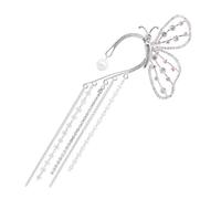 DOITOOL Pendientes de Puño para Mujer sin Perforaciones Borlas Largas y Diseño de Alas, Color Plateado, Accesorio Ligero Adecuado para Fiestas, Bodas y Eventos Obsequios