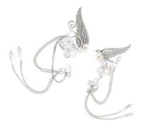 DOITOOL Pendientes Ear sin Perforación para Mujer, Manguitos de Oreja Flores y Borlas de Perlas, Juego de 1 Par, Joyas de Clip sin Agujero para Fiesta, Cosplay y Uso Diario