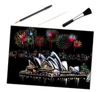 DOITOOL Pintura con Escena Nocturna Deslumbrante Kit Diy con Herramientas de Raspado Hechas Mano Incluye Paisaje Urbano Palillo de Bambú Bolígrafo Chapado y Pincel Negro