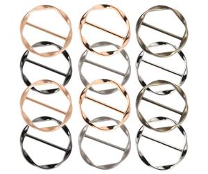 DOITOOL Pinzas para Bufandas y Camisetas de Mujer, Hebilla Metálica Redonda Ajustable para Fijar Esquinas de Ropa, 12 Unidades Acabado en Brillo Dorado, Plata Mate y Negro Cañón,
