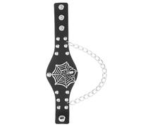 DOITOOL Pulsera Punk de Pu Calavera y Telaraña Negra, Brazalete Ajustable de Cuero Sintético Cómodo para Halloween Estilo Rockero y Gótico