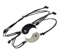 DOITOOL Pulsera Yin Yang para Parejas Ajustable de Aleación y Cuerda Negra, Brazalete que Tolerancia y Comodidad Ocasión Especial