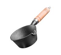 DOITOOL Sartén de hierro fundido, calentador de mantequilla, olla de calefacción de aceite de hierro con mango de madera, olla de hierro fundido para fundir