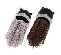 DOITOOL Sombrero Vikingo Decorativo de Lana Barba Falsa para Disfraz, Diseño Único y Versátil, Adecuado para Actuaciones en Escenario y Uso al Aire Libre, Pack de 2 Piezas