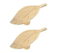 DOITOOL Tiradores de Latón en Forma de Hoja 2 Piezas, Perillas Decorativas para Armarios de Cocina, Tiradores Orificio para Cajones y Muebles, Herrajes Vintage para Puertas de Gabinete