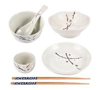 DOITOOL Vajilla Japonesa de Cerámica para Uso Diario Casa Incluye Bol Plato Taza Plato Cuchara y Palillos con Diseño Floral Kit Práctico y Seguro para Cocina