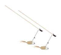 DOITOOL Varita Interactiva para Gatos 2 Piezas con Ratón de Tela Plumas y Campana Juguetes para Gatos Divertidos y Colgantes para Provocar Palo de Madera con Cuerda de Algodón para