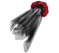 DOITOOL Velo de Maquillaje Diadema de Flores Rojas para Halloween y Fiestas, Diseño de Rosas en Dacrón y Hilo, Accesorio Decorativo para Mujer