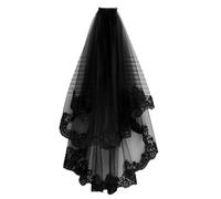DOITOOL Velo Negro Corto de Encaje Retro para Halloween Peine, Ligero y Adecuado Tipo de Peinados en Fiestas y Bodas